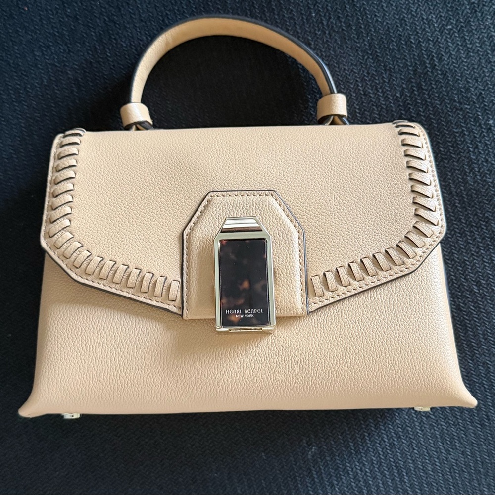 Henri Bendel Neutral Beige Whipstitch Top-Handle Satchel like new condition RARE